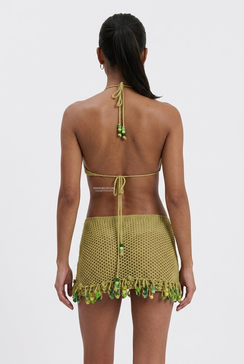 Olive Green Crochet Cut-Out Mini Dress