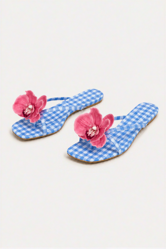 Floral Appliqué Thong Sandals