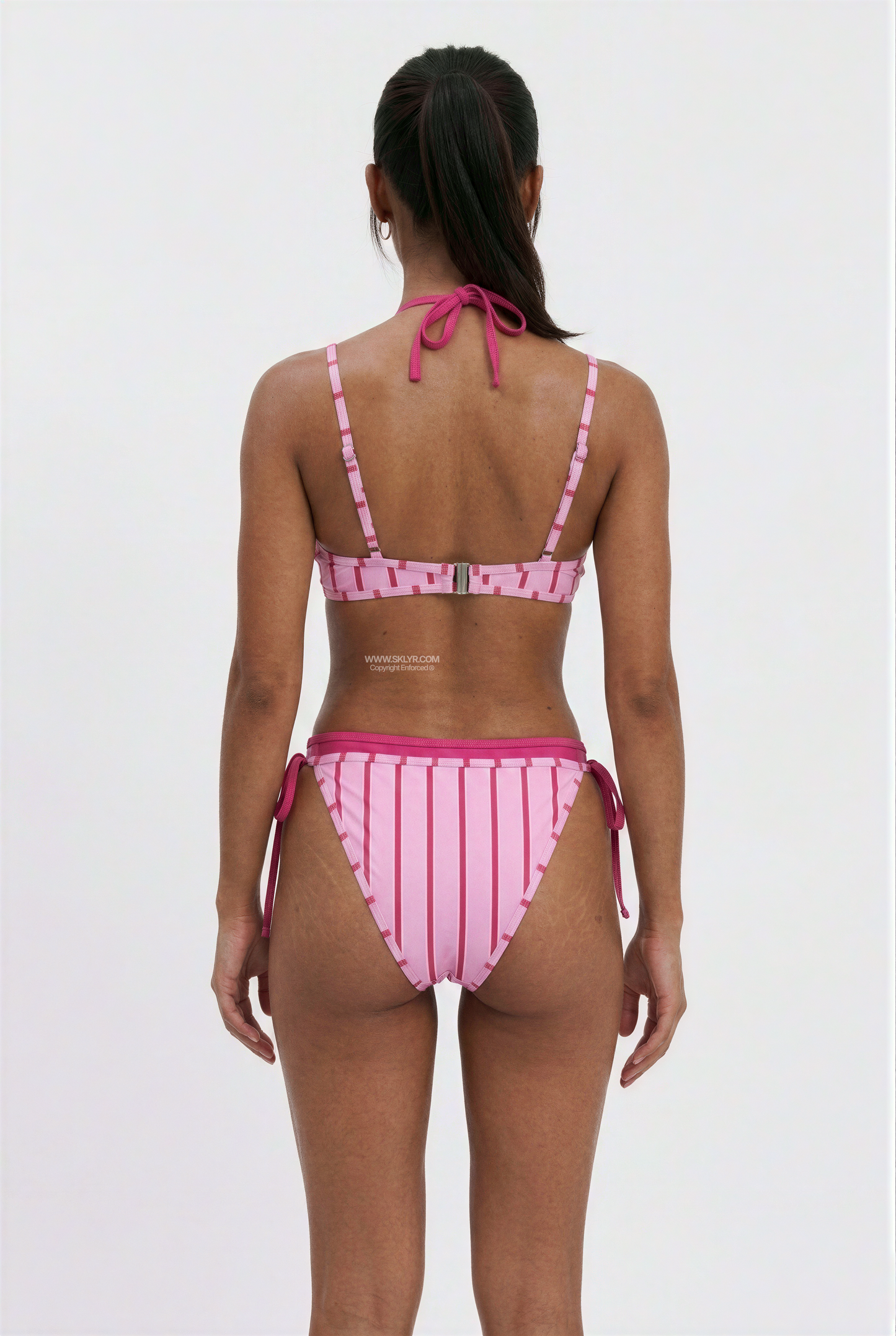 Hot Pink & Light Pink Striped Triangle Bikini