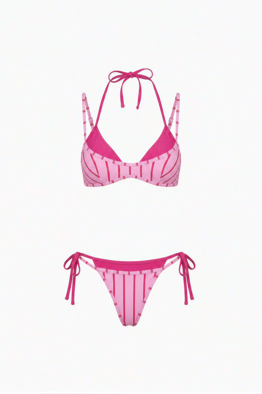 Hot Pink & Light Pink Striped Triangle Bikini