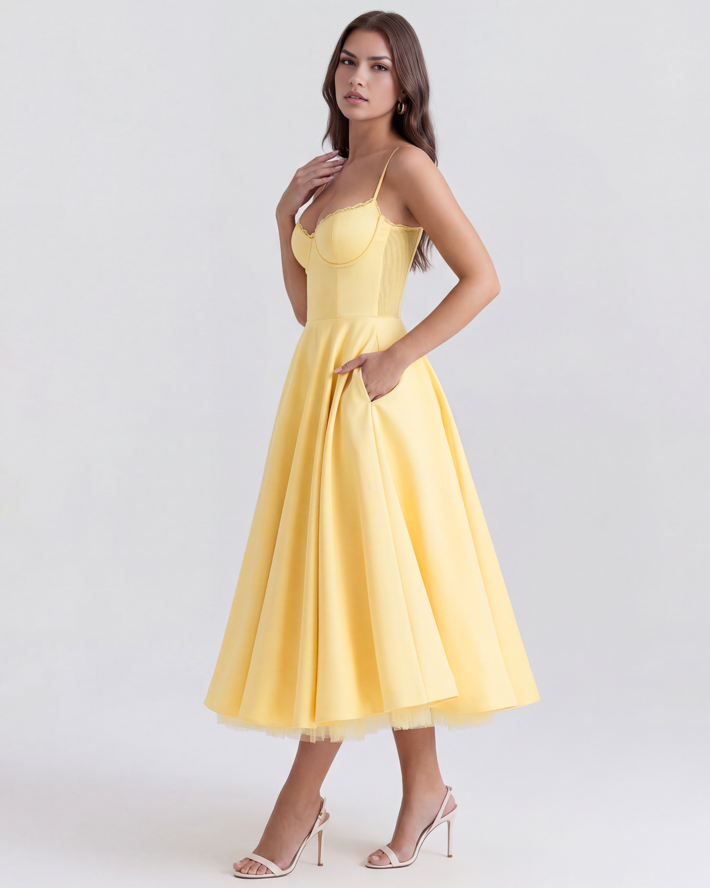 Tulle-Cut Midi Dress