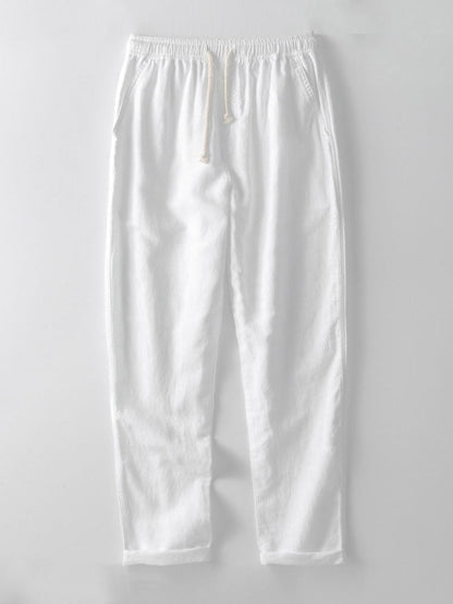 Linen Stripe Open Knit Polo & Straight Leg Linen Pants