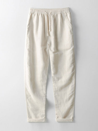 Linen Stripe Open Knit Polo & Straight Leg Linen Pants