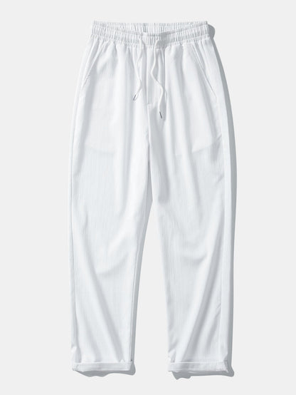 Short Sleeve Seersucker Stand Collar Shirt & Crinkle Textured Straight Leg Pants
