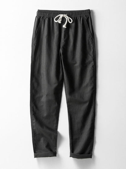 Linen Stripe Open Knit Polo & Straight Leg Linen Pants