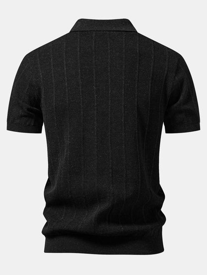 Linen Stripe Open Knit Polo & Straight Leg Linen Pants