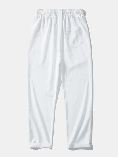 Short Sleeve Seersucker Stand Collar Shirt & Crinkle Textured Straight Leg Pants