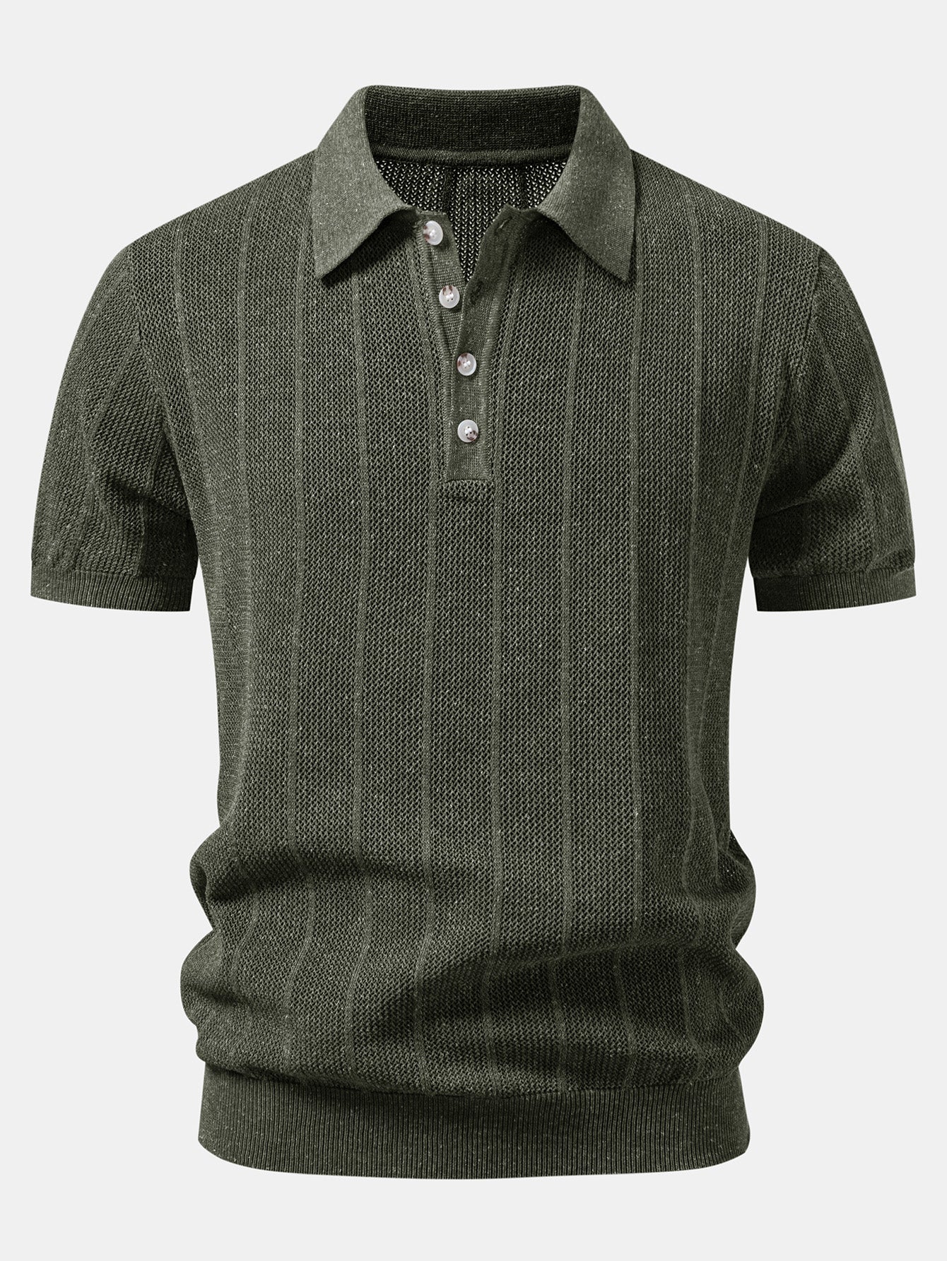 Linen Stripe Open Knit Polo & Straight Leg Linen Pants