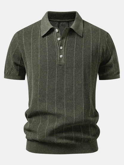 Linen Stripe Open Knit Polo & Straight Leg Linen Pants