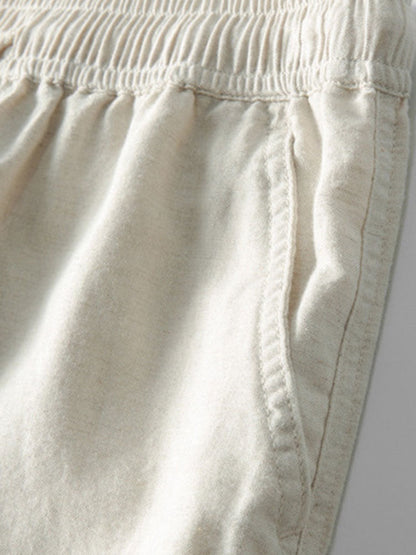 Linen Stripe Open Knit Polo & Straight Leg Linen Pants