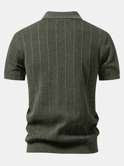 Linen Stripe Open Knit Polo & Straight Leg Linen Pants