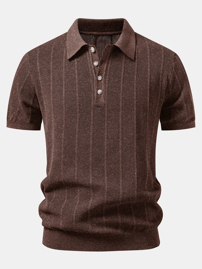 Linen Stripe Open Knit Polo & Straight Leg Linen Pants