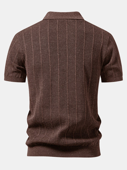 Linen Stripe Open Knit Polo & Straight Leg Linen Pants
