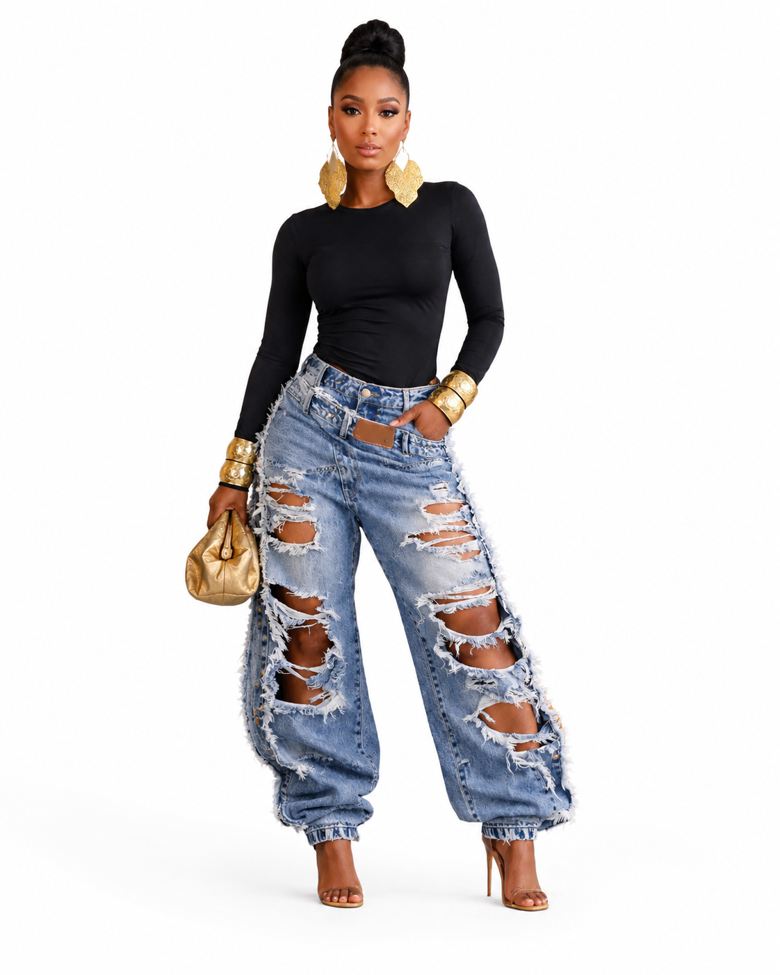 Ripped Fringed Loose Jeans