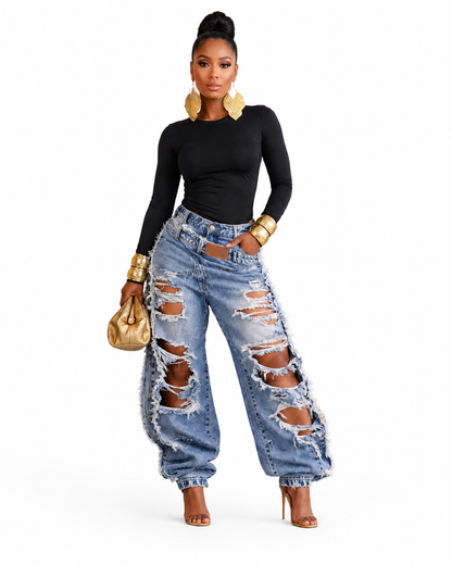 Ripped Fringed Loose Jeans