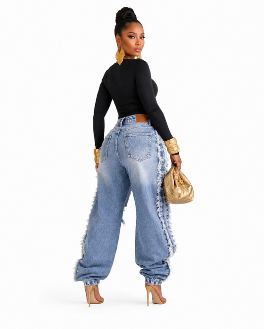 Ripped Fringed Loose Jeans
