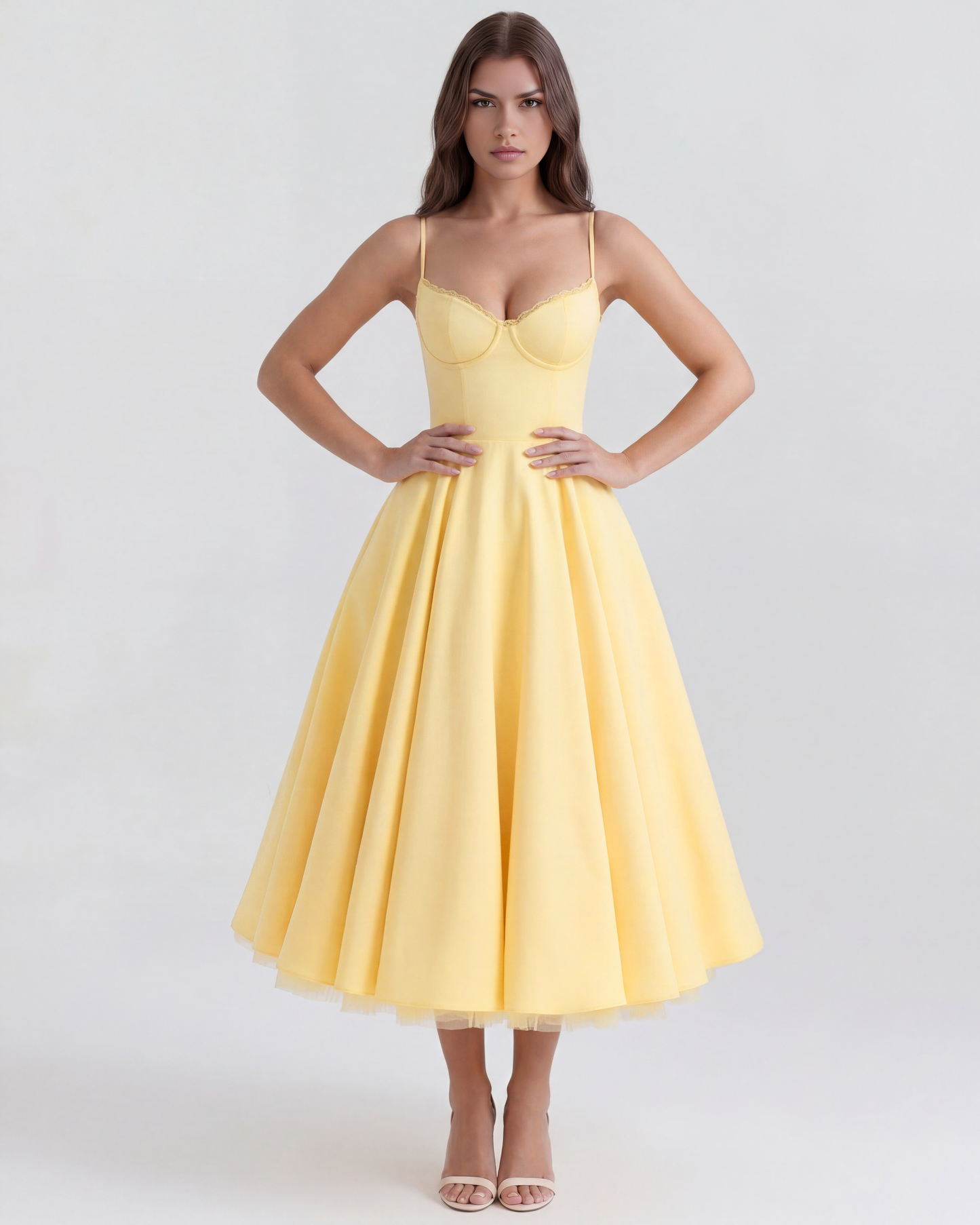 Tulle-Cut Midi Dress