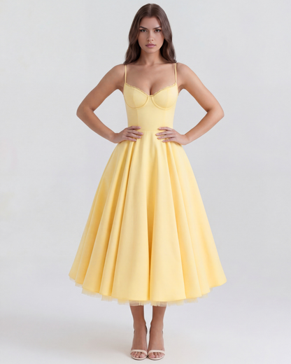 Tulle-Cut Midi Dress