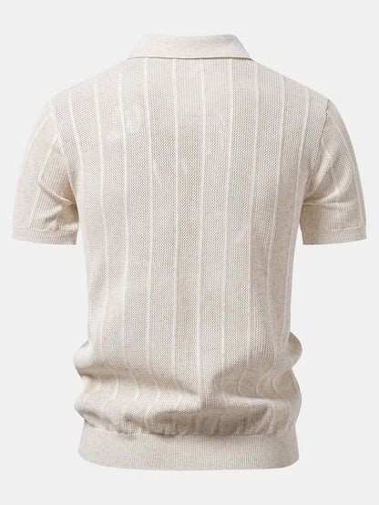 Linen Stripe Open Knit Polo & Straight Leg Linen Pants