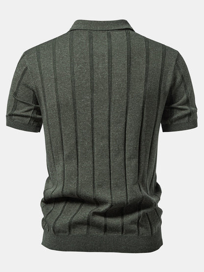 Linen Ribbed Knit Polo & Slim Fit Tapered Trousers