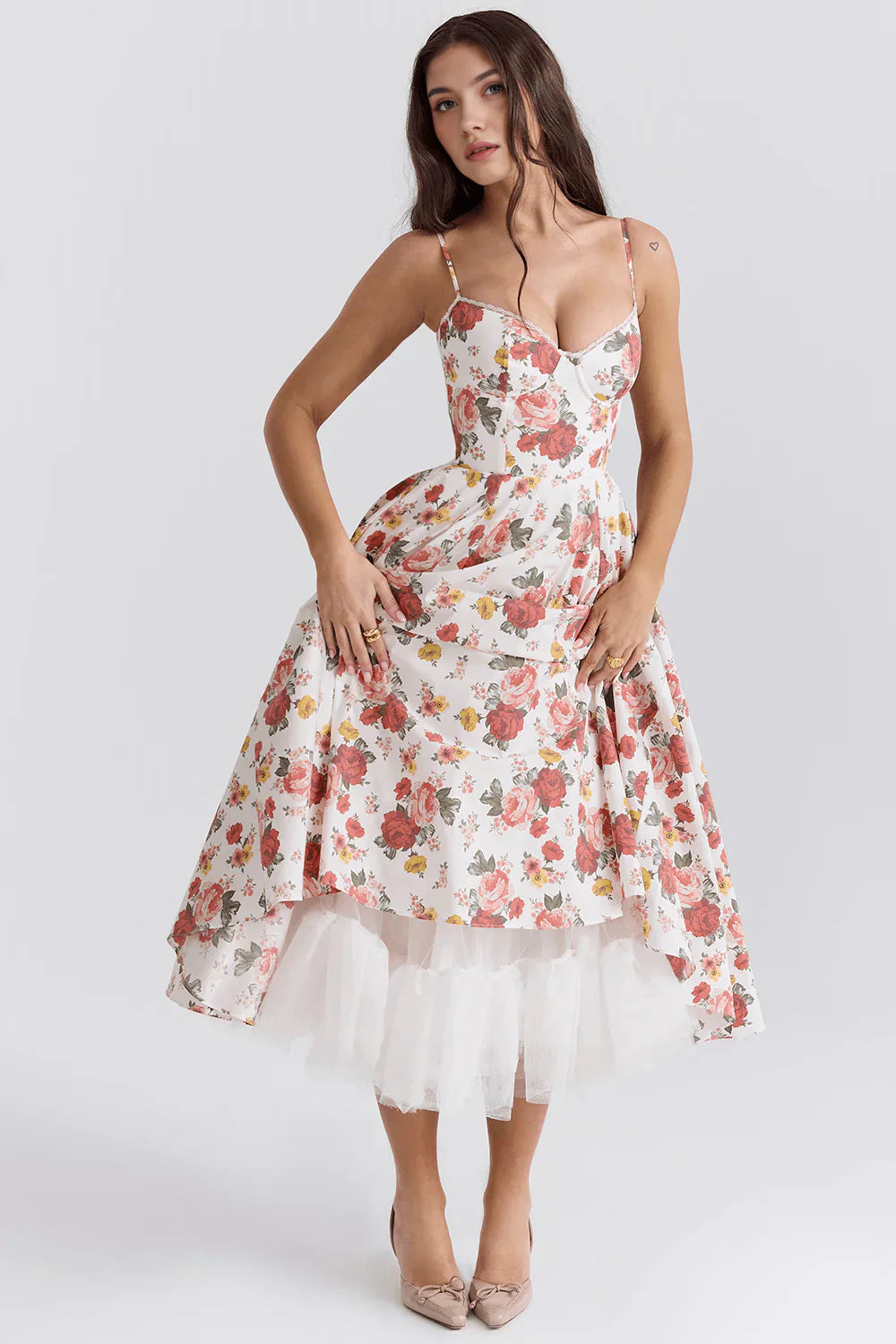 Tulle-Cut Midi Dress