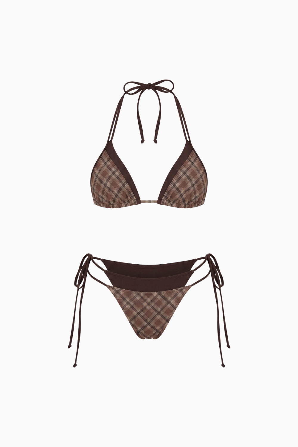 Retro Chic Brown Plaid Contrast-Trim Bikini