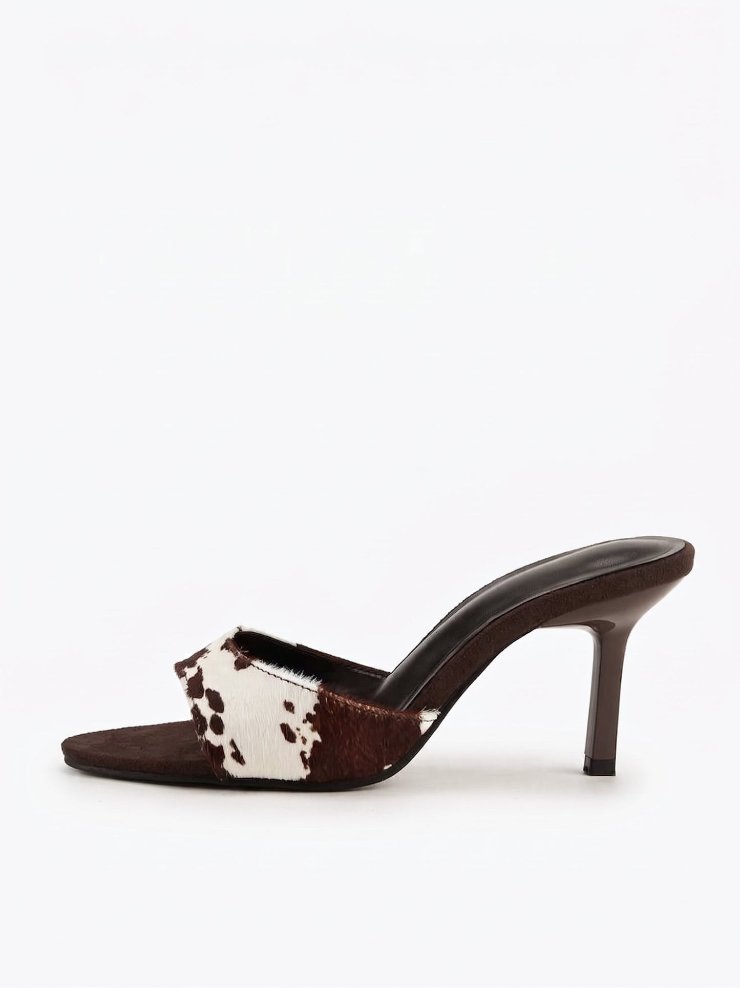 Cow Print Stiletto Mule Sandals
