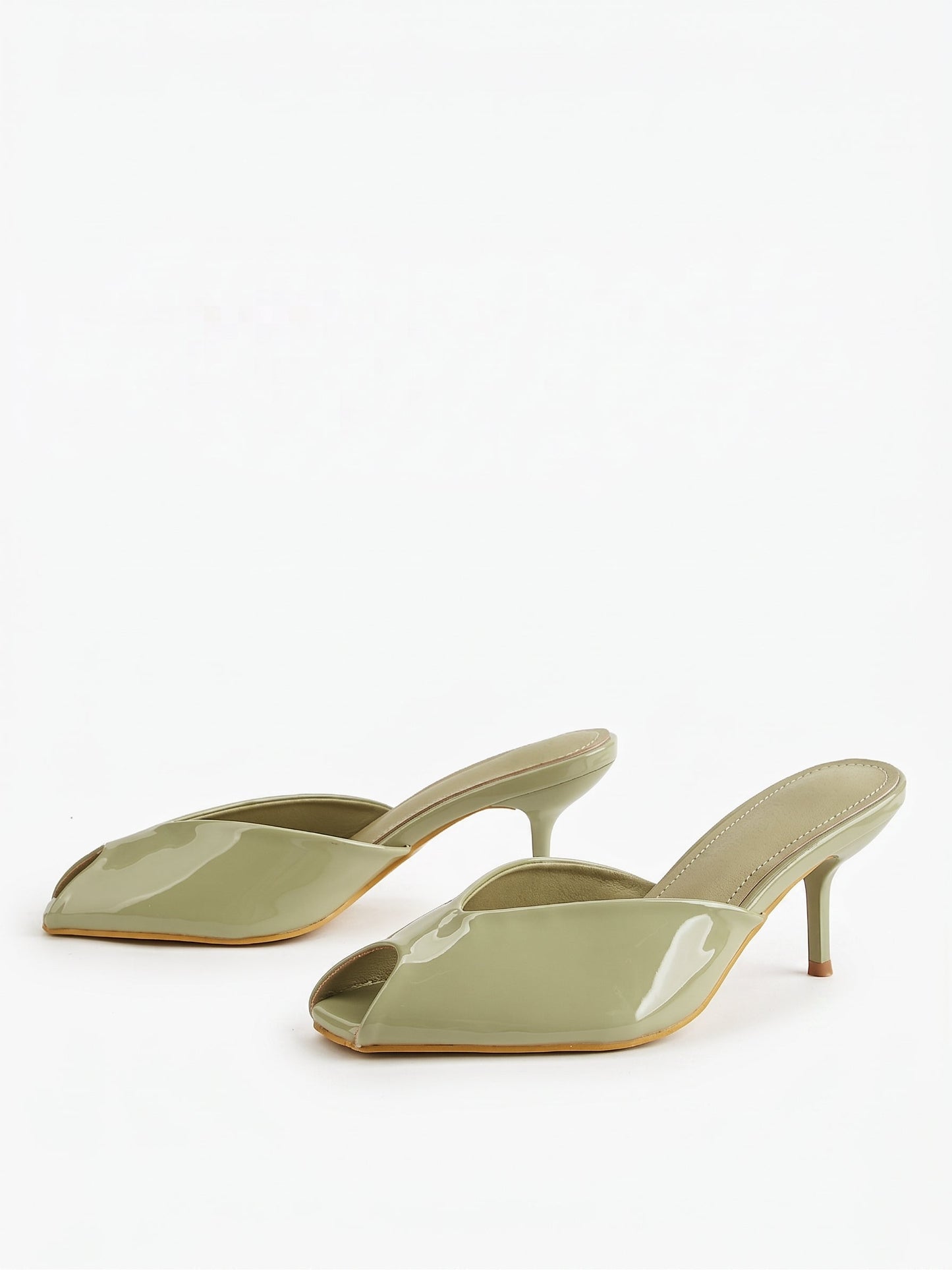 Green Patent Peep-Toe Kitten Heel Sandals