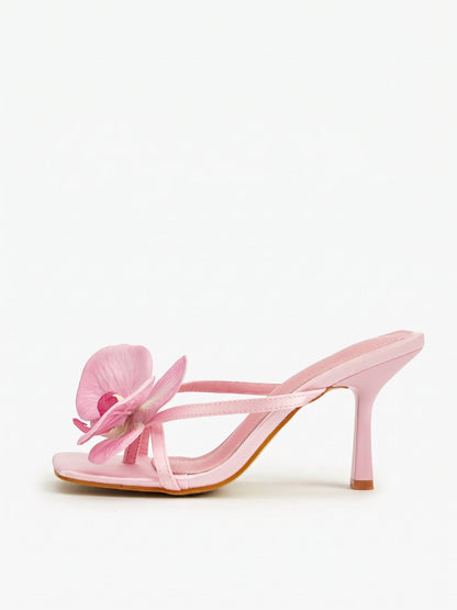 Pink Orchid Square Toe Strappy Heeled Sandals