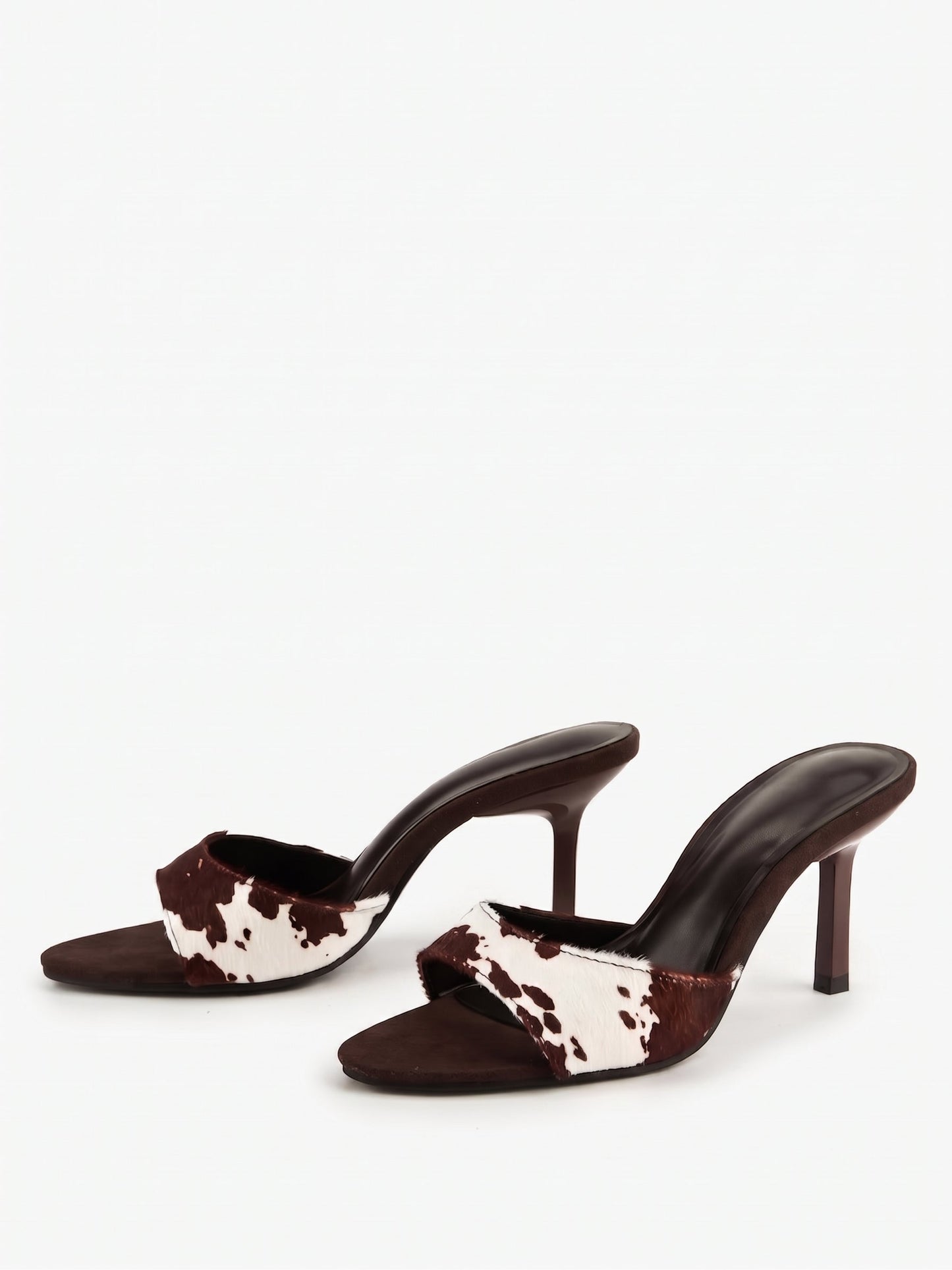Cow Print Stiletto Mule Sandals