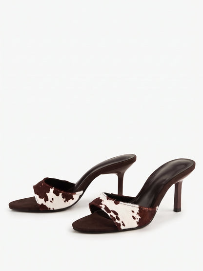 Cow Print Stiletto Mule Sandals