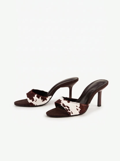 Cow Print Stiletto Mule Sandals