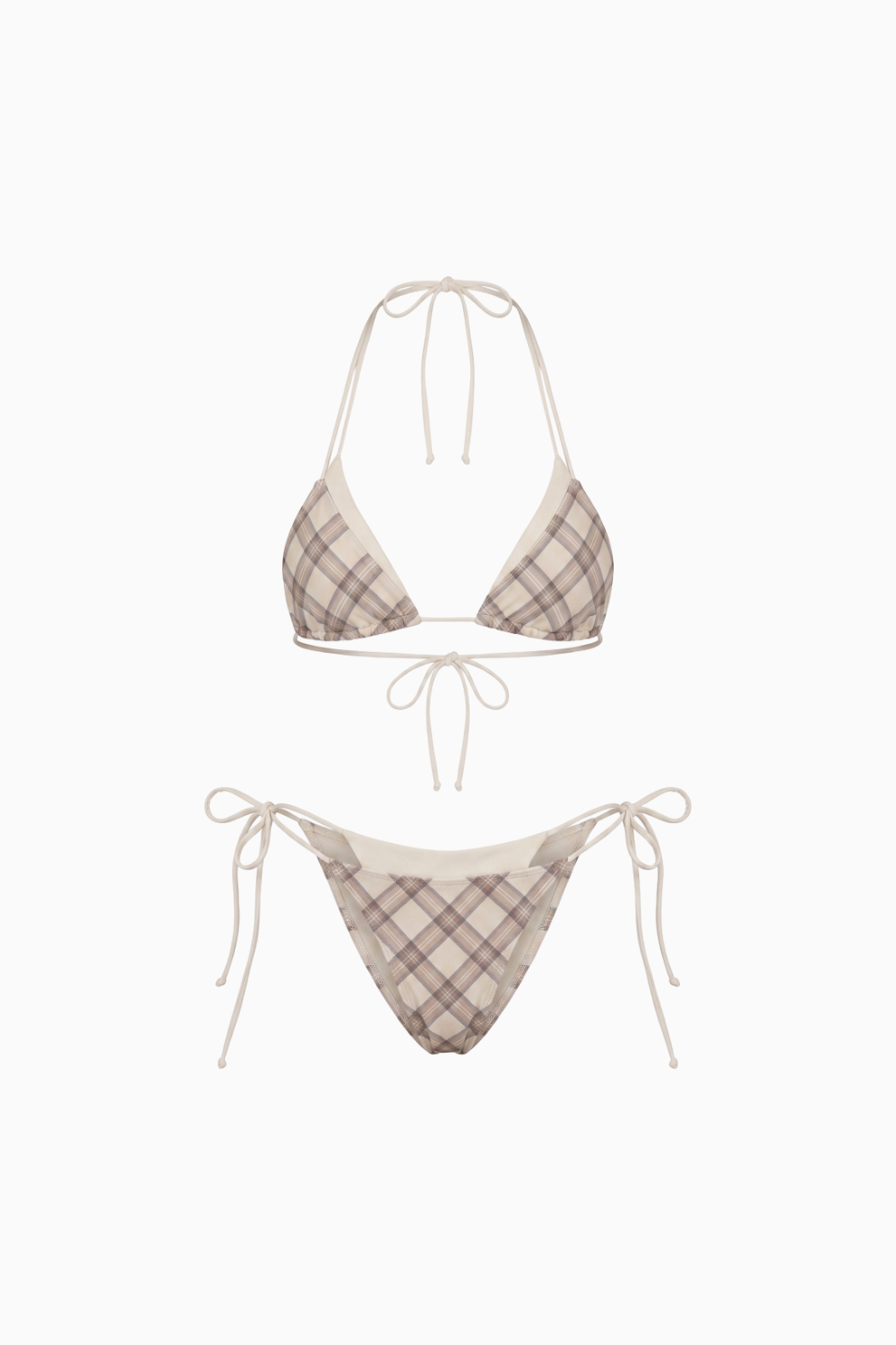 Retro Chic Brown Plaid Contrast-Trim Bikini