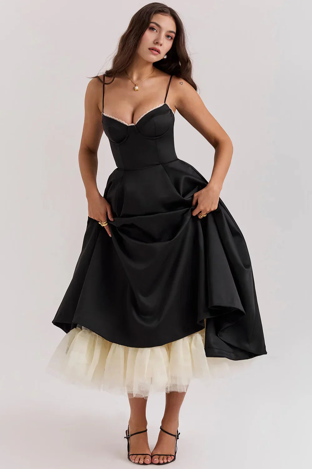 Tulle-Cut Midi Dress