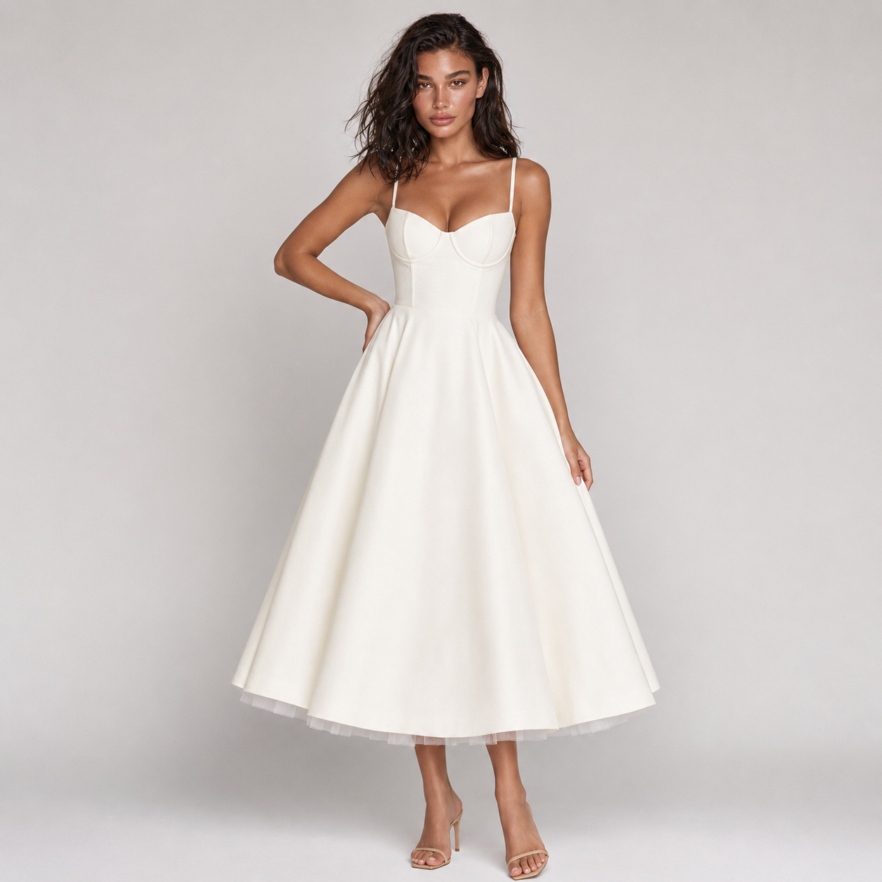 Tulle-Cut Midi Dress