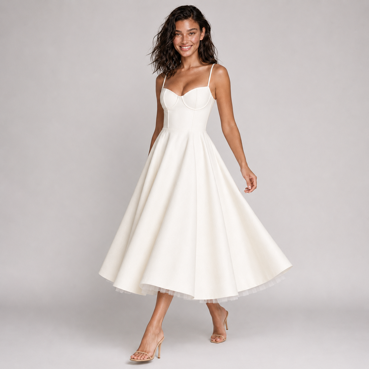 Tulle-Cut Midi Dress