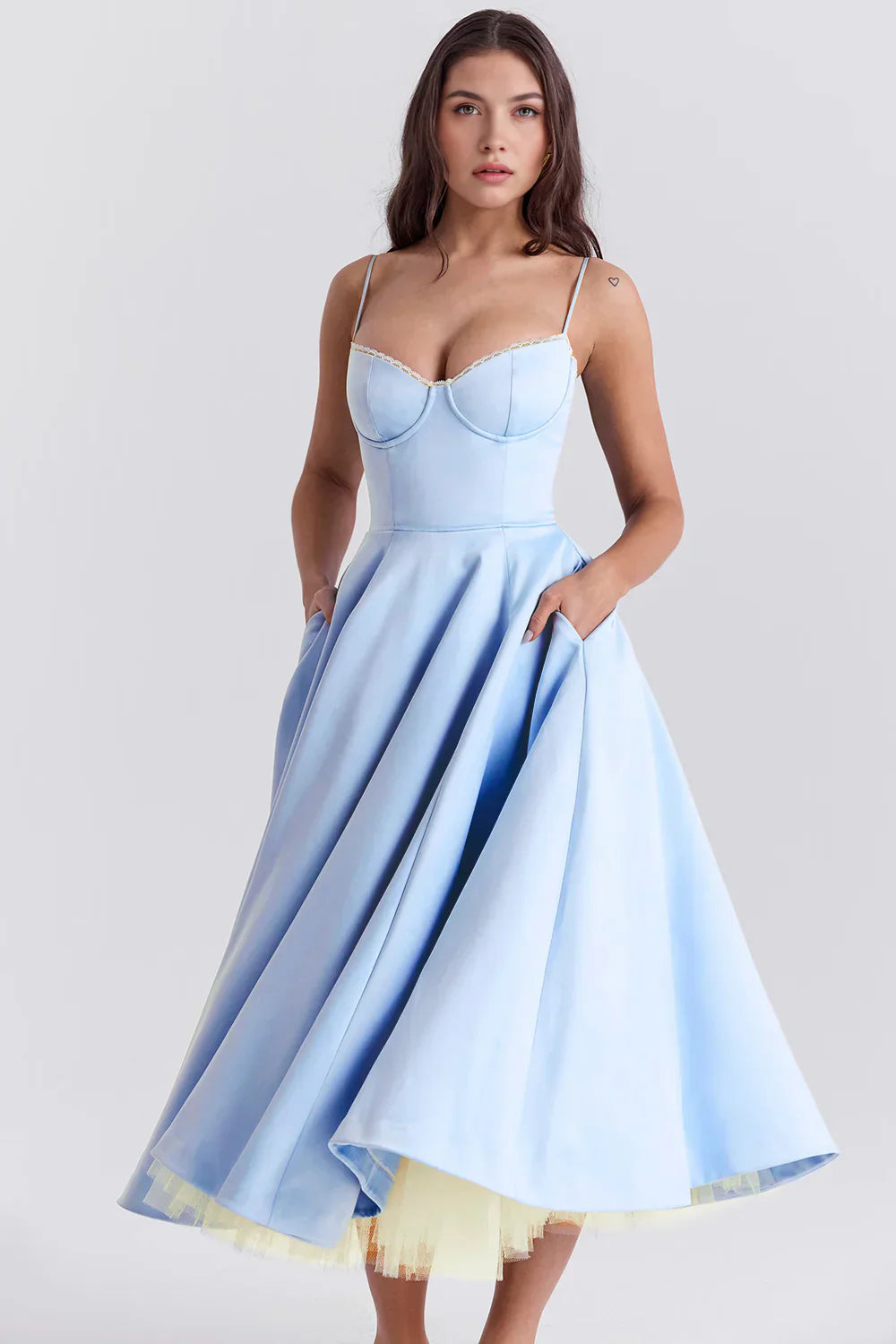 Tulle-Cut Midi Dress