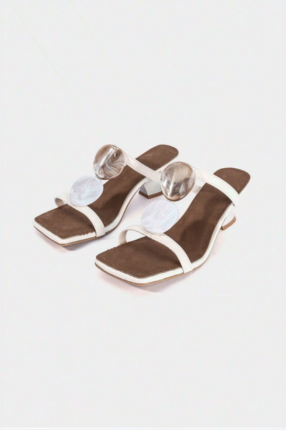 White Marbled Disc Strappy Sandals