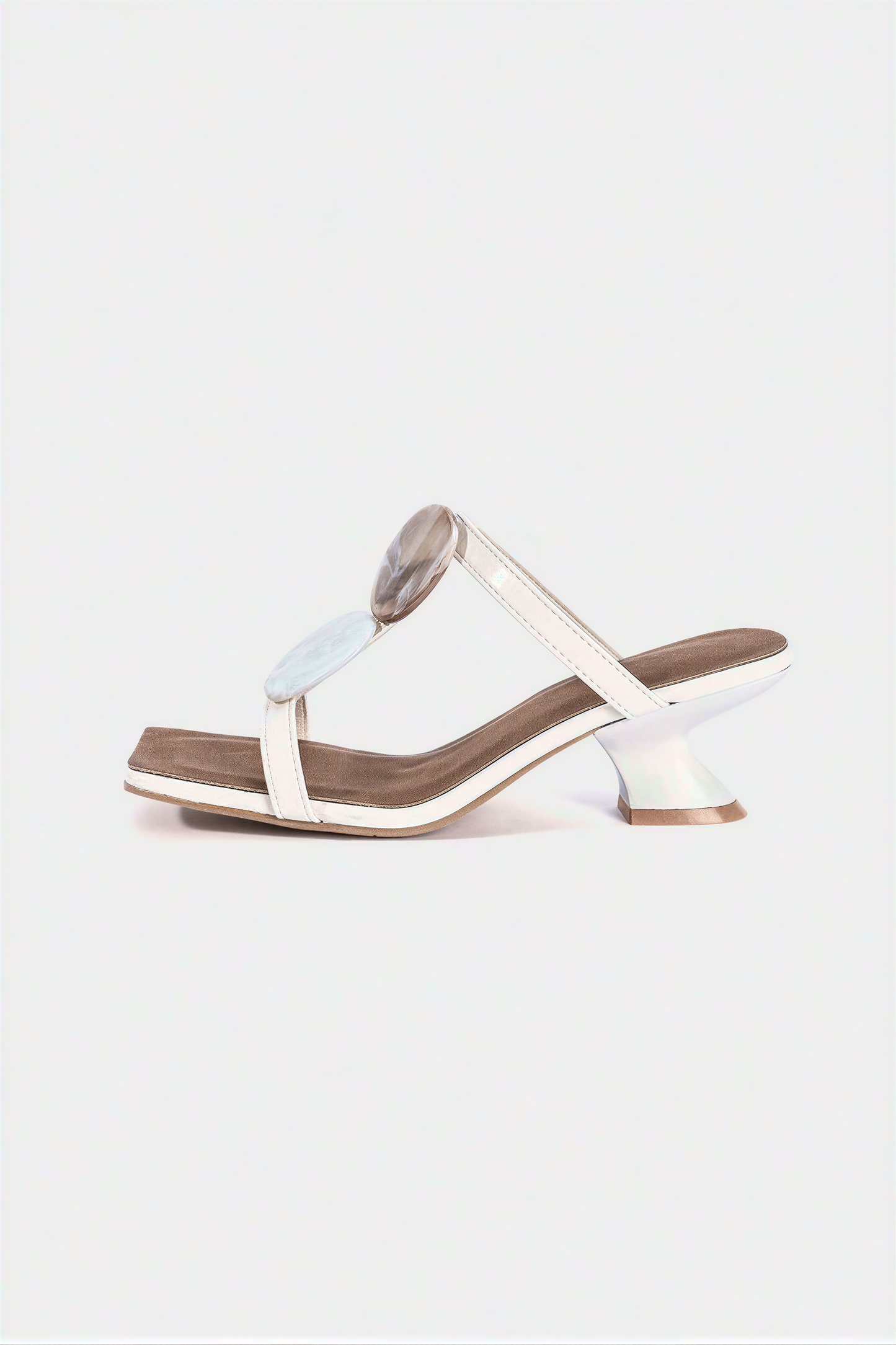 White Marbled Disc Strappy Sandals