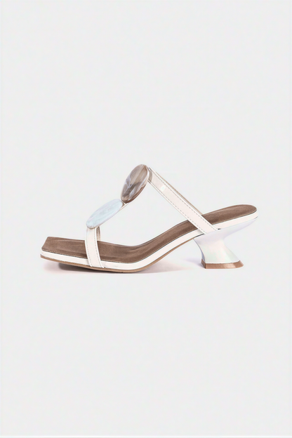 White Marbled Disc Strappy Sandals