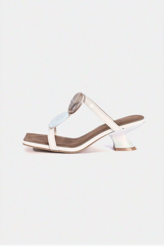 White Marbled Disc Strappy Sandals