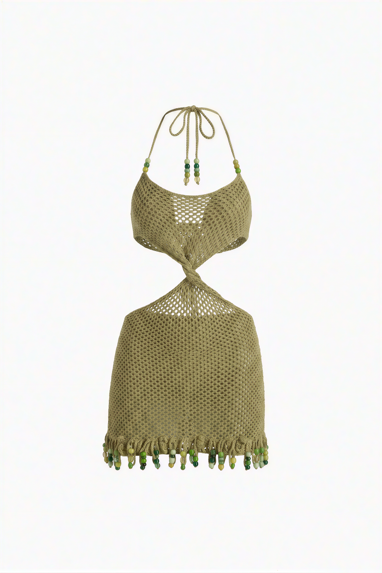 Olive Green Crochet Cut-Out Mini Dress