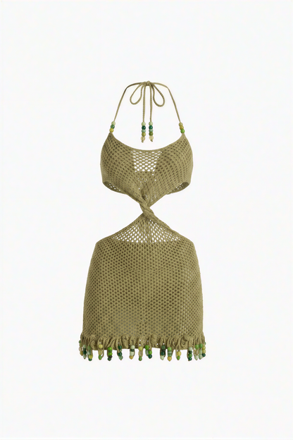 Olive Green Crochet Cut-Out Mini Dress
