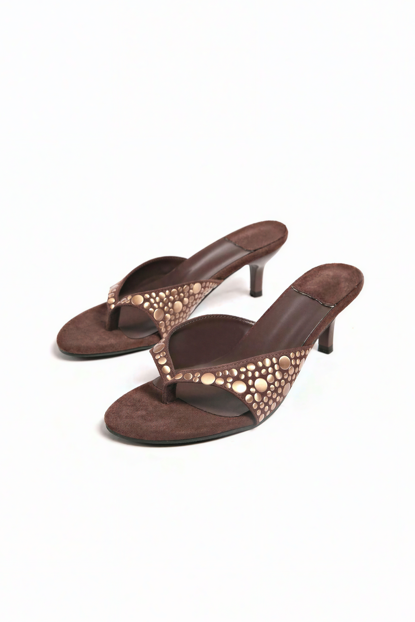 Brown Suede Studded Thong Sandals