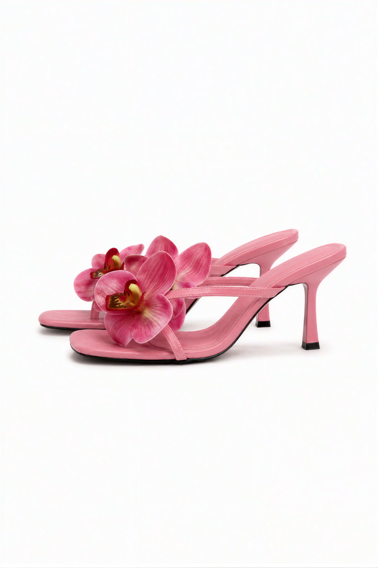 Pink Orchid Square-Toe Kitten Heel Sandals