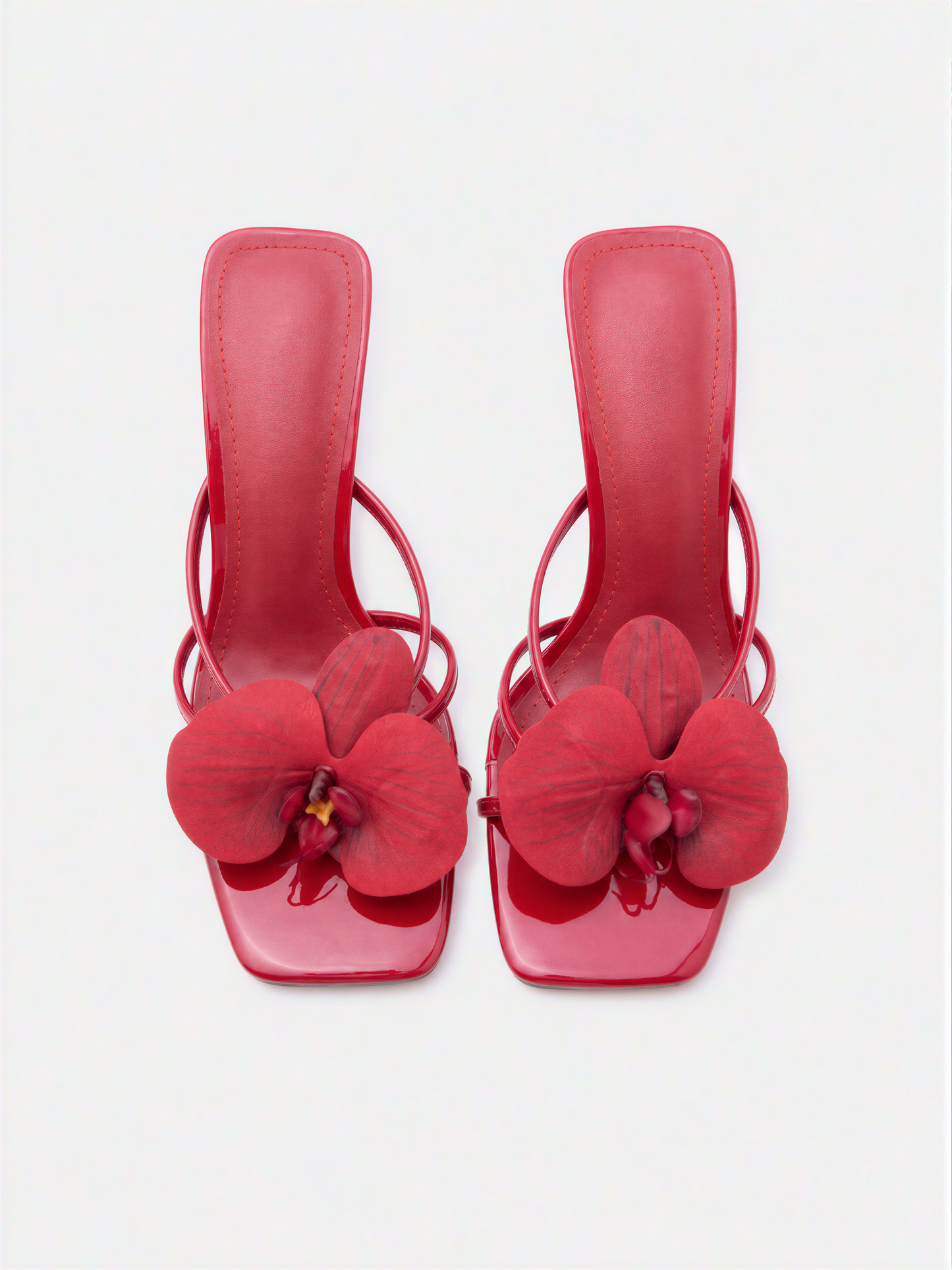 Red Patent Orchid Embellished Stiletto Sandals