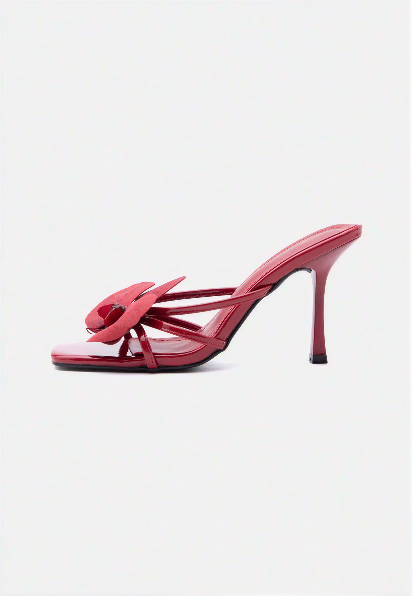 Red Patent Orchid Embellished Stiletto Sandals