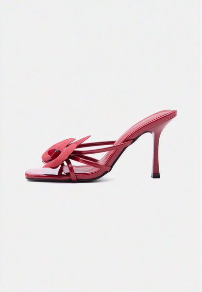 Red Patent Orchid Embellished Stiletto Sandals