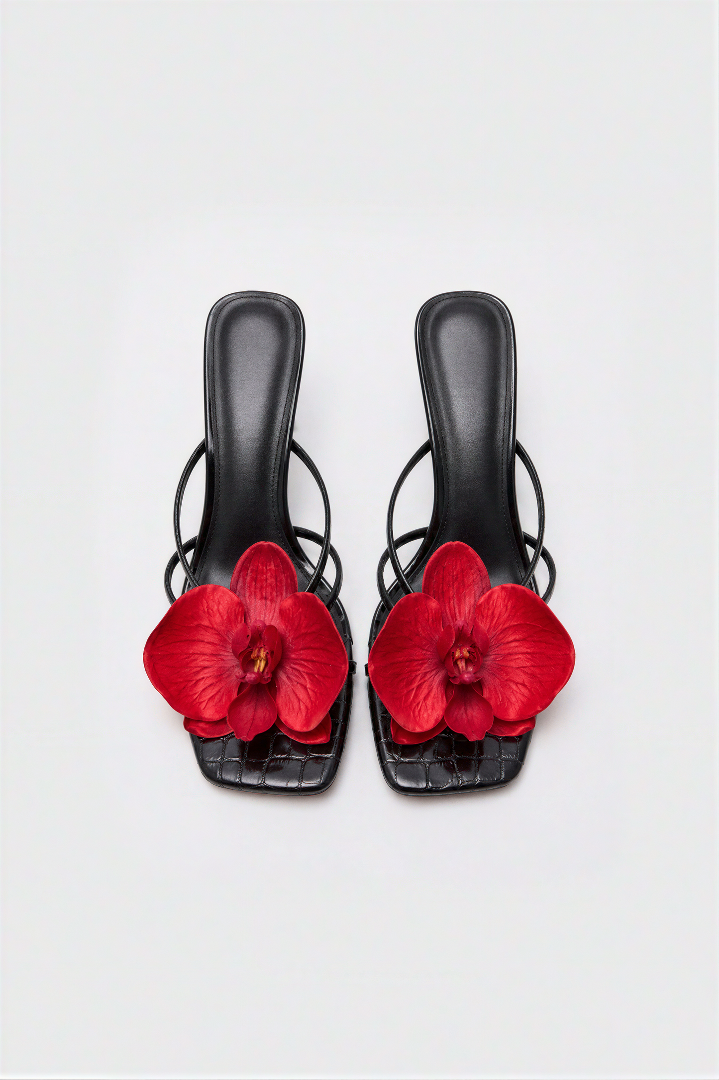 Black Croc Red Orchid Strappy Heeled Sandals