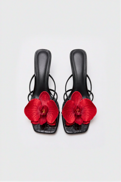 Black Croc Red Orchid Strappy Heeled Sandals